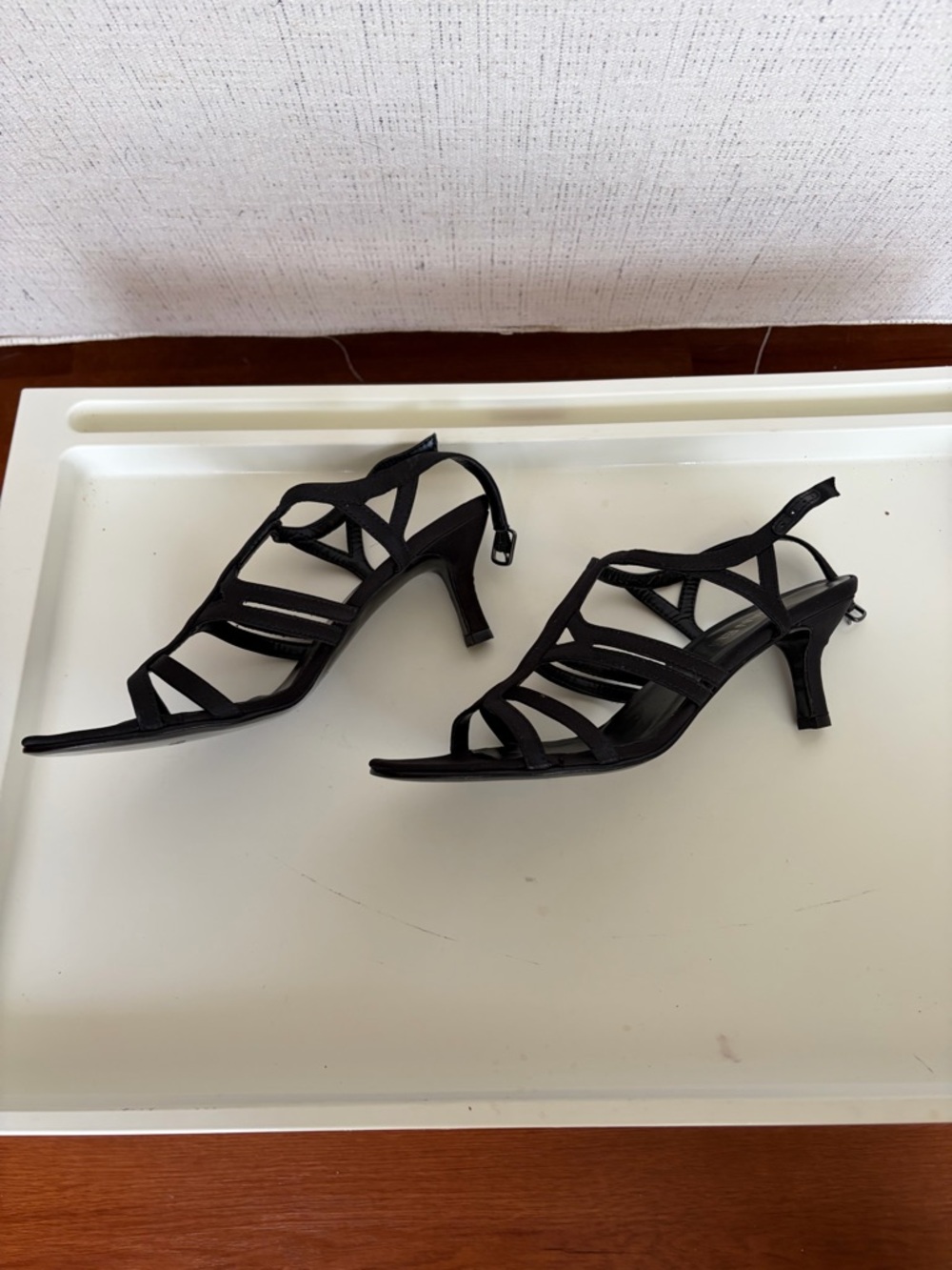 Vaneli Black Strappy Suede Heeled Sandals